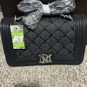NWT Badgley Mischka quilted denim and leather crossbody